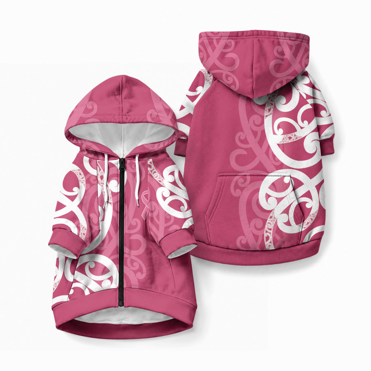 Breast Cancer Awareness Maori Pet Hoodie Koru Kowhaiwhai