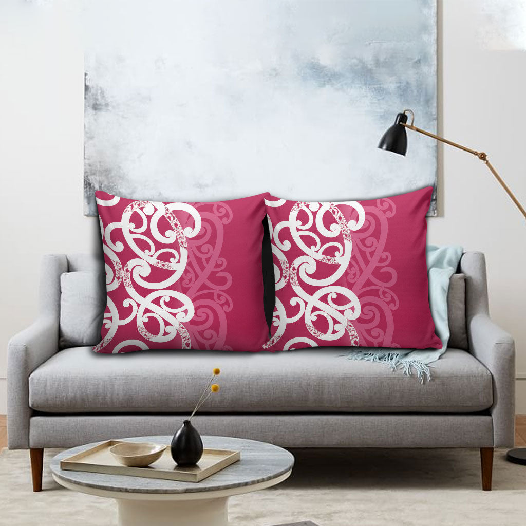 Breast Cancer Pink October Maori Pillow Cover Koru Kowhaiwhai