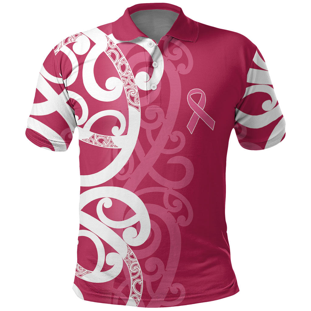 Breast Cancer Pink October Maori Polo Shirt Koru Kowhaiwhai