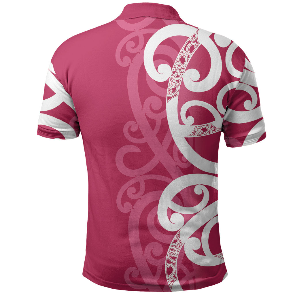Breast Cancer Pink October Maori Polo Shirt Koru Kowhaiwhai