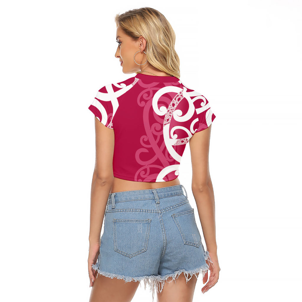 Breast Cancer Pink October Maori Raglan Cropped T Shirt Koru Kowhaiwhai
