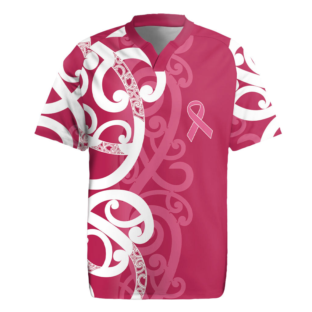 Breast Cancer Pink October Maori Rugby Jersey Koru Kowhaiwhai
