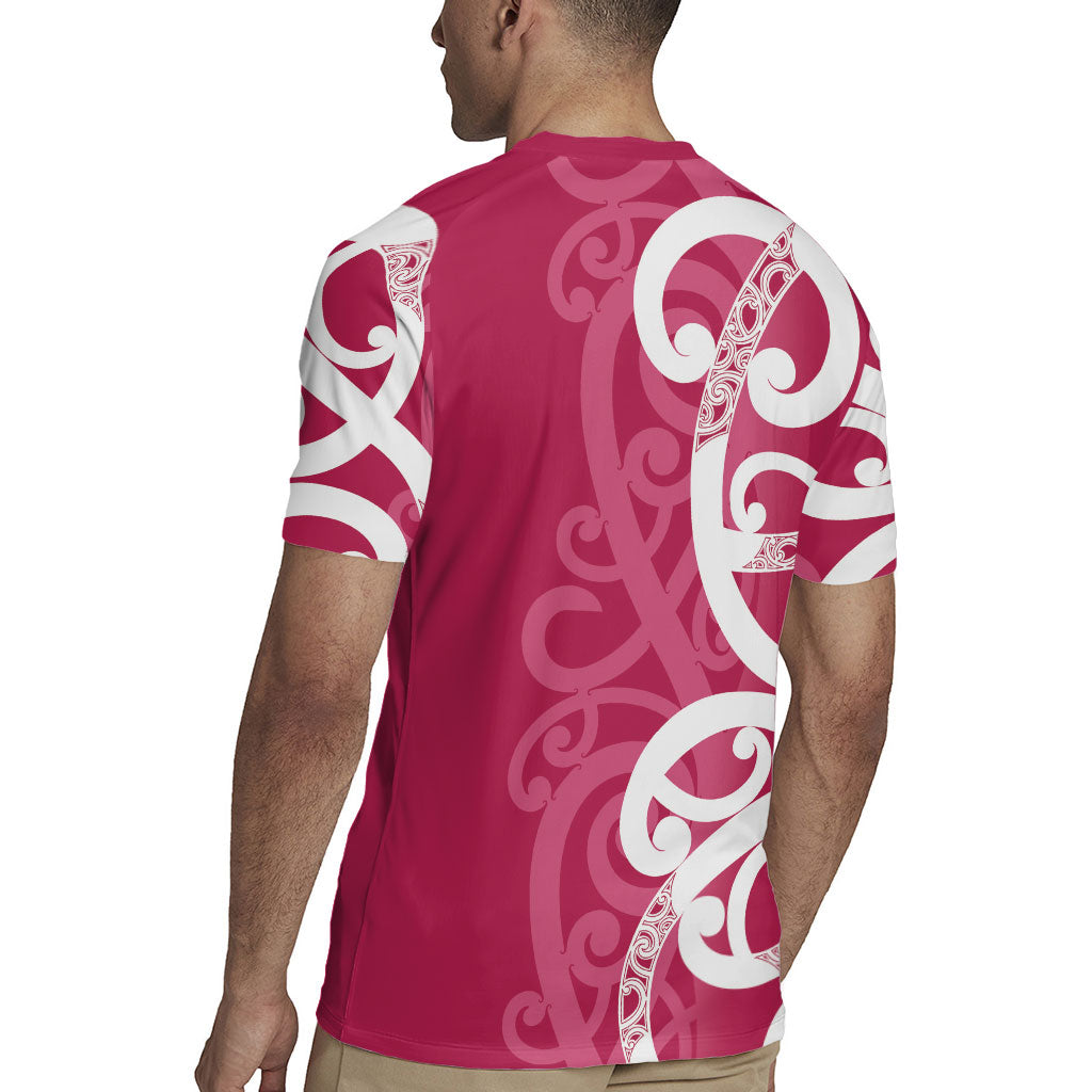 Breast Cancer Pink October Maori Rugby Jersey Koru Kowhaiwhai