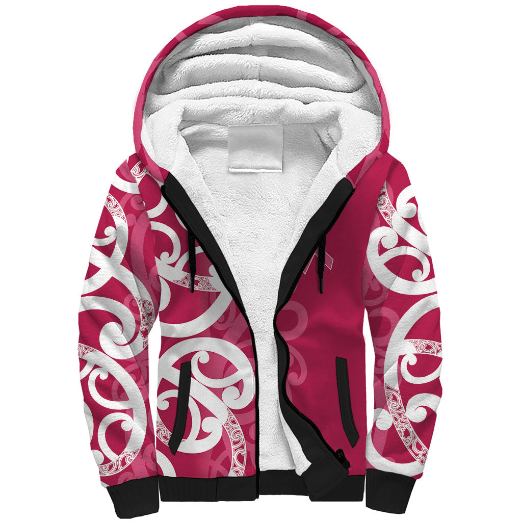 Breast Cancer Pink October Maori Sherpa Hoodie Koru Kowhaiwhai