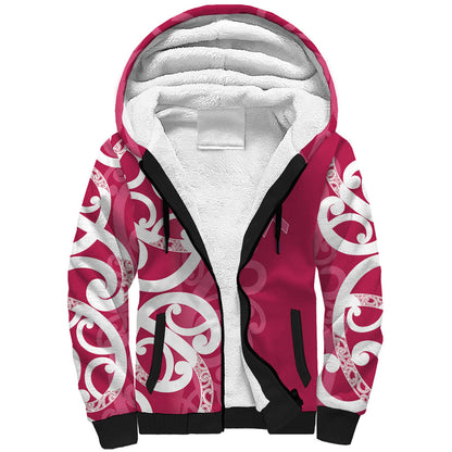 Breast Cancer Pink October Maori Sherpa Hoodie Koru Kowhaiwhai