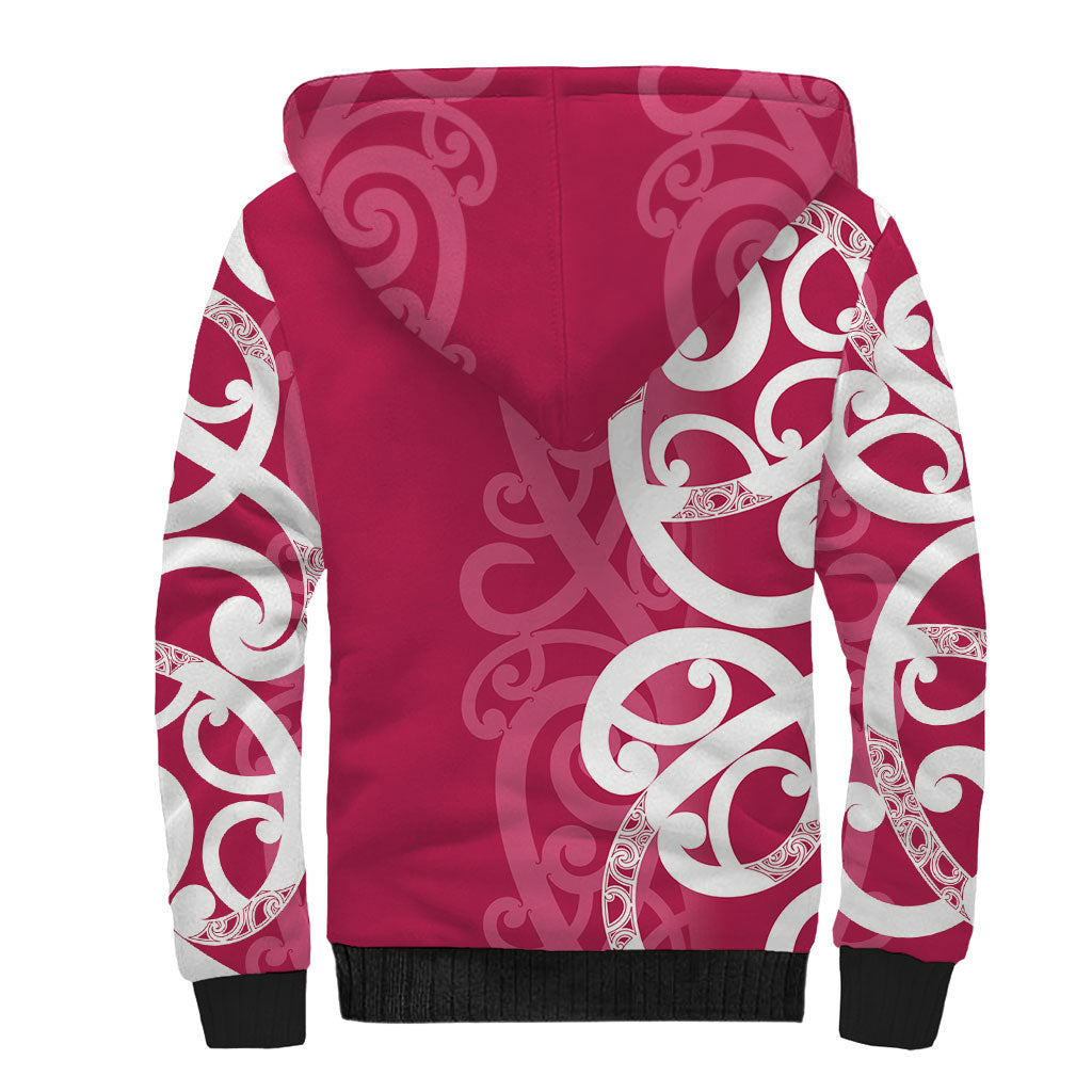 Breast Cancer Pink October Maori Sherpa Hoodie Koru Kowhaiwhai