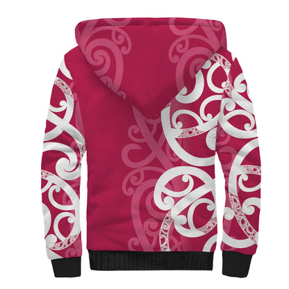 Breast Cancer Pink October Maori Sherpa Hoodie Koru Kowhaiwhai