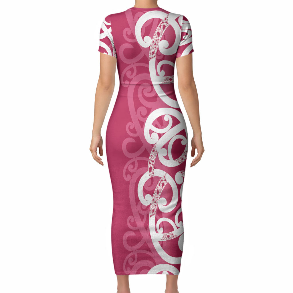 Breast Cancer Pink October Maori Short Sleeve Bodycon Dress Koru Kowhaiwhai
