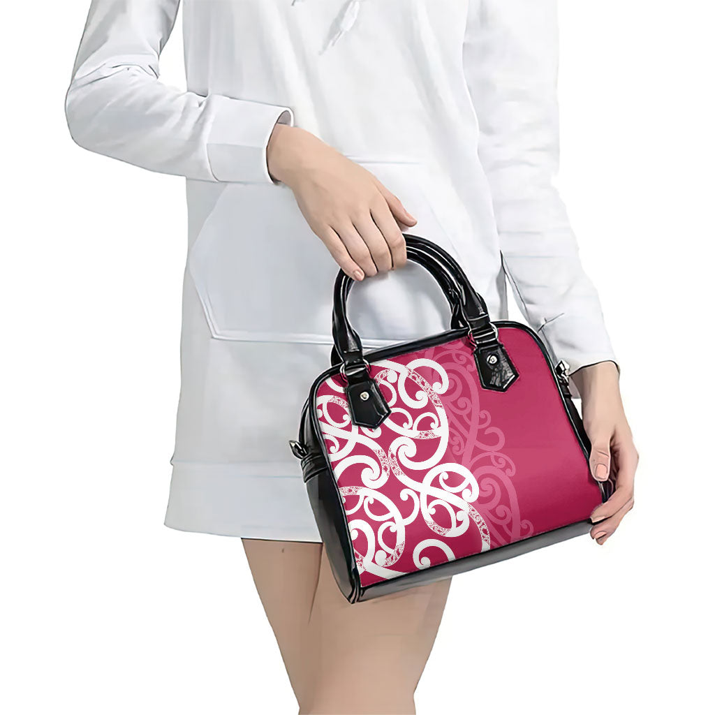 Breast Cancer Pink October Maori Shoulder Handbag Koru Kowhaiwhai