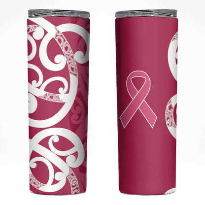 Breast Cancer Pink October Maori Skinny Tumbler Koru Kowhaiwhai