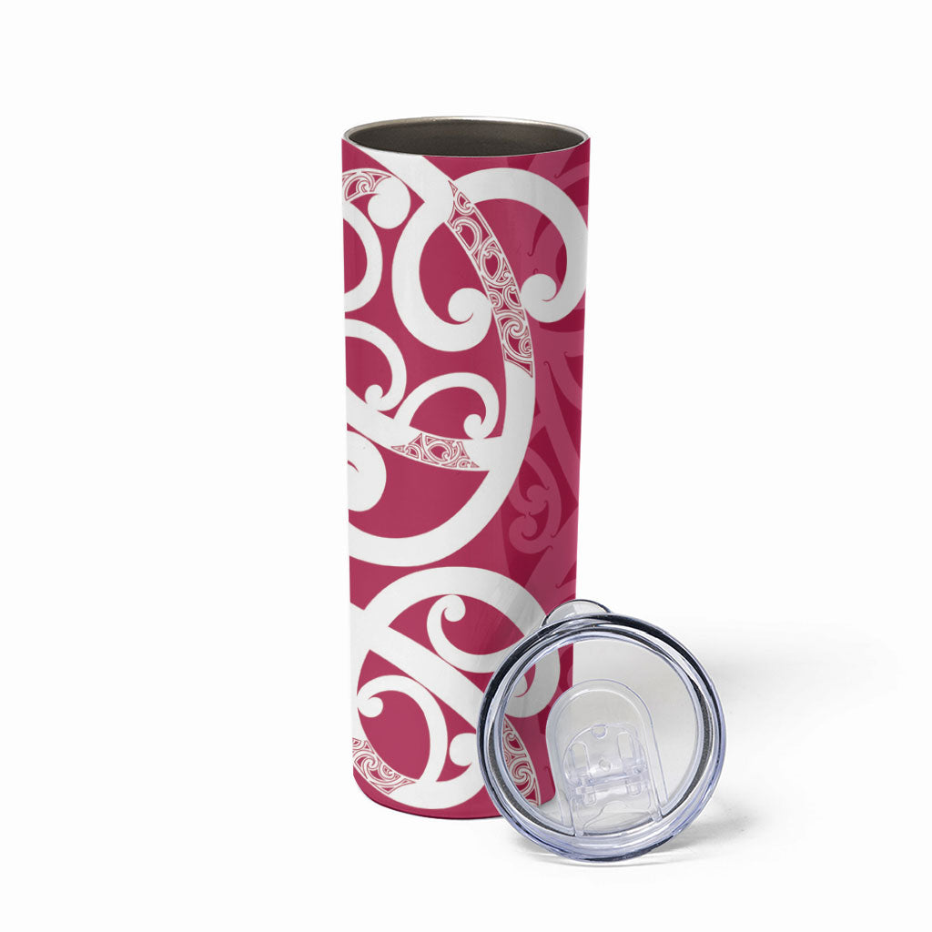 Breast Cancer Pink October Maori Skinny Tumbler Koru Kowhaiwhai