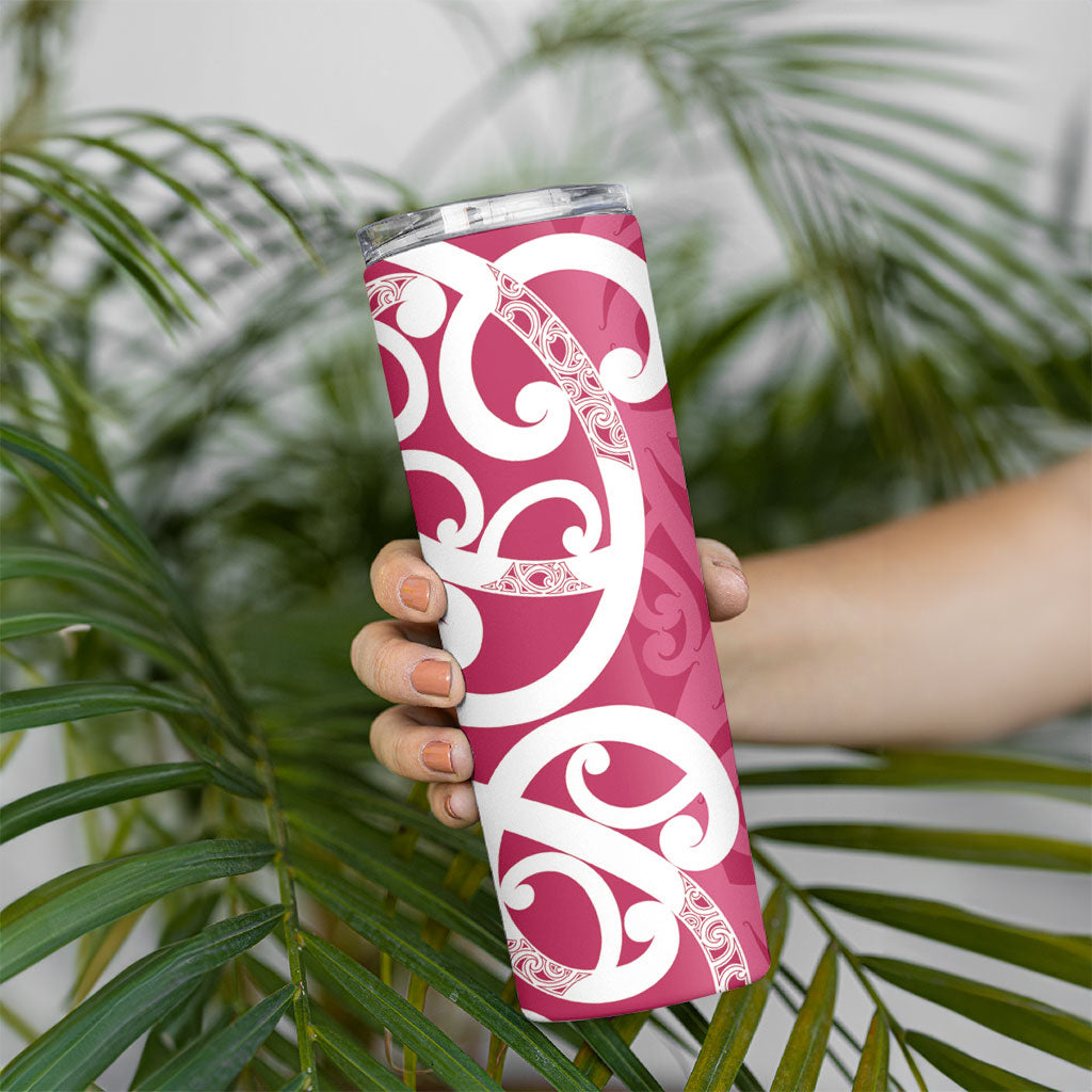 Breast Cancer Pink October Maori Skinny Tumbler Koru Kowhaiwhai