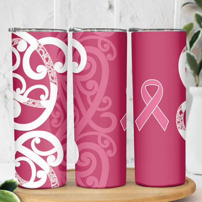 Breast Cancer Pink October Maori Skinny Tumbler Koru Kowhaiwhai