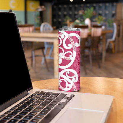 Breast Cancer Pink October Maori Skinny Tumbler Koru Kowhaiwhai