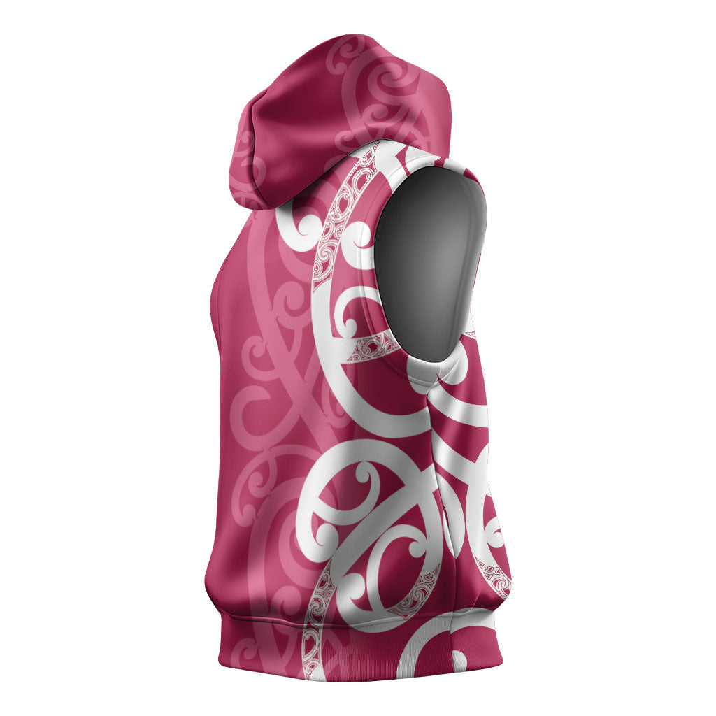 Breast Cancer Pink October Maori Sleeveless Hoodie Koru Kowhaiwhai