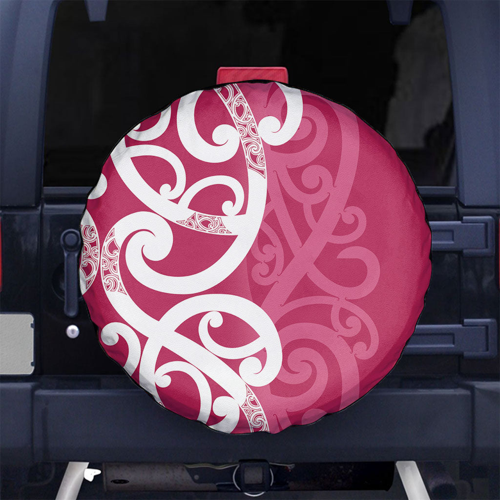 Breast Cancer Pink October Maori Spare Tire Cover Koru Kowhaiwhai