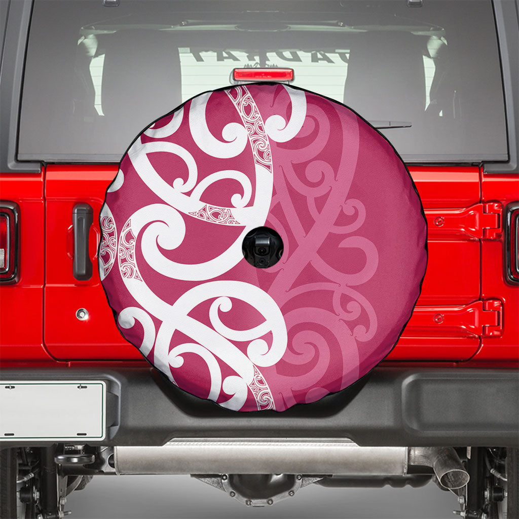 Breast Cancer Pink October Maori Spare Tire Cover Koru Kowhaiwhai