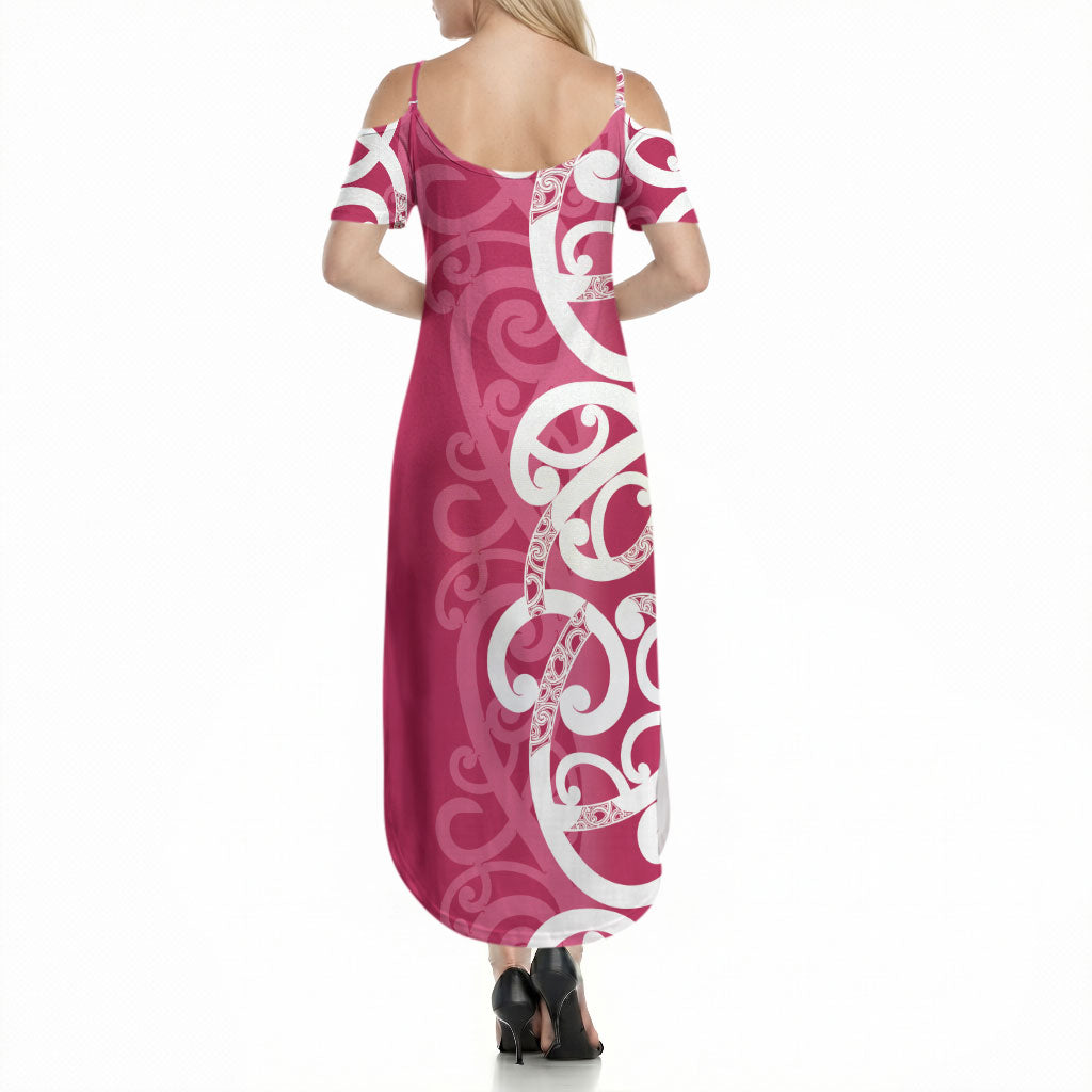 Breast Cancer Pink October Maori Summer Maxi Dress Koru Kowhaiwhai