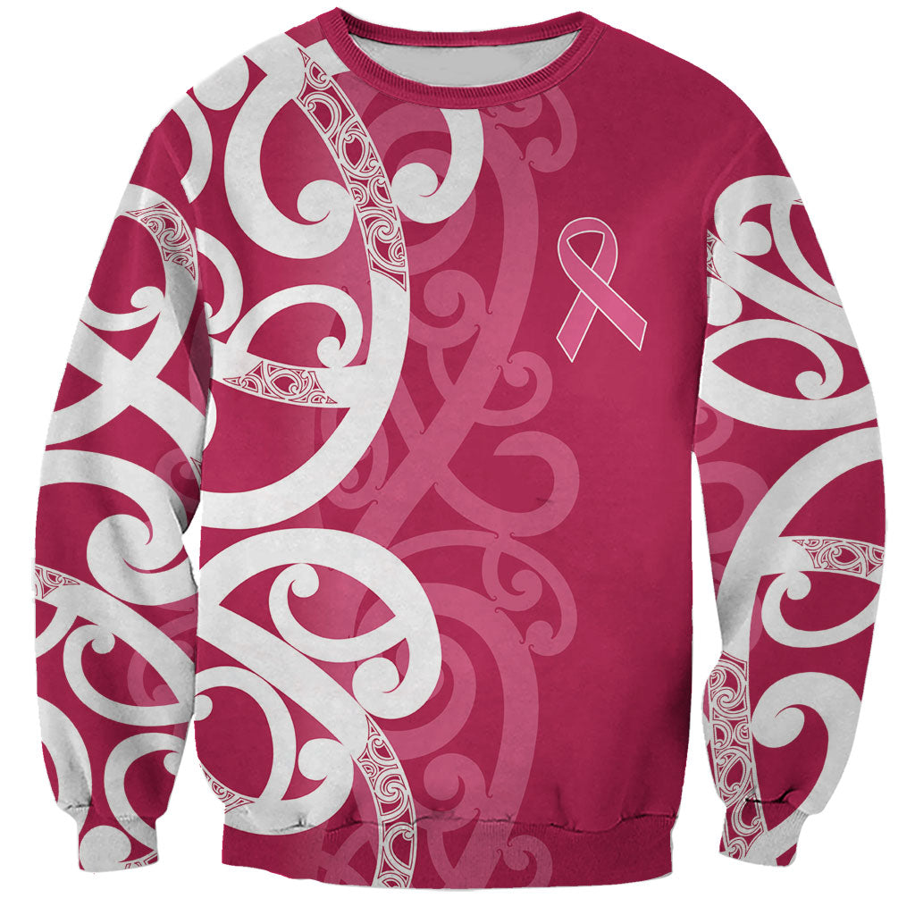 Breast Cancer Pink October Maori Sweatshirt Koru Kowhaiwhai