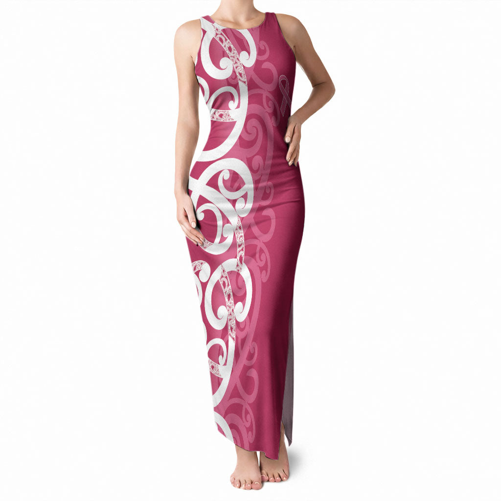 Breast Cancer Pink October Maori Tank Maxi Dress Koru Kowhaiwhai