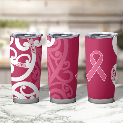 Breast Cancer Pink October Maori Tumbler Cup Koru Kowhaiwhai