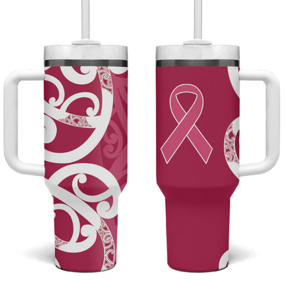 Breast Cancer Pink October Maori Tumbler With Handle Koru Kowhaiwhai