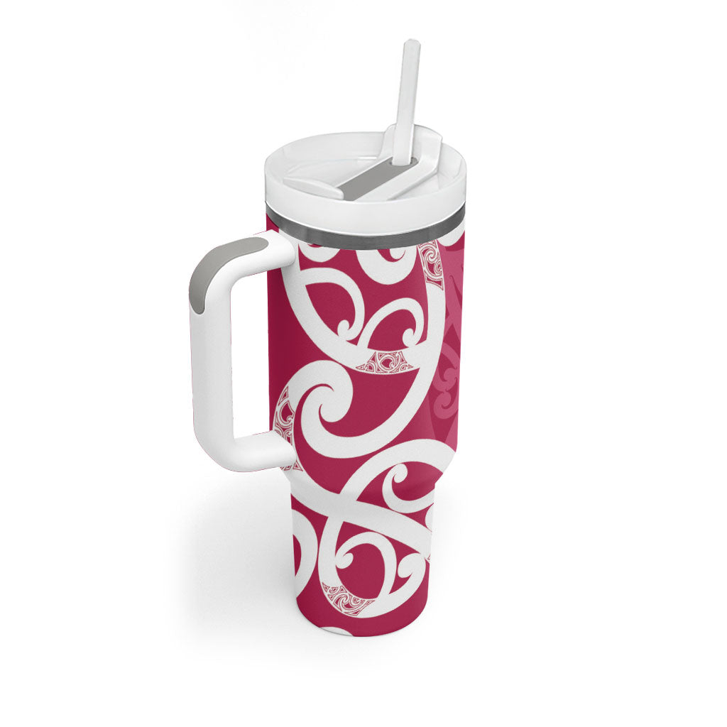 Breast Cancer Pink October Maori Tumbler With Handle Koru Kowhaiwhai