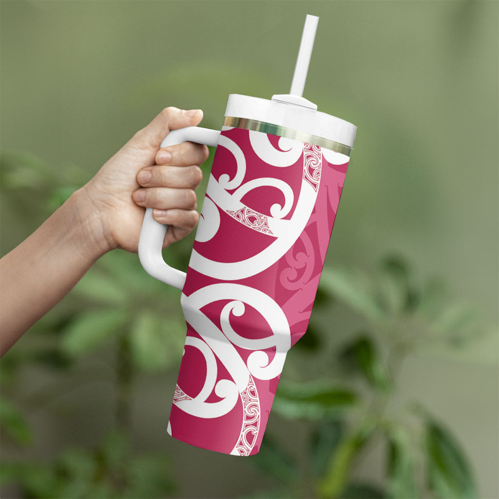 Breast Cancer Pink October Maori Tumbler With Handle Koru Kowhaiwhai