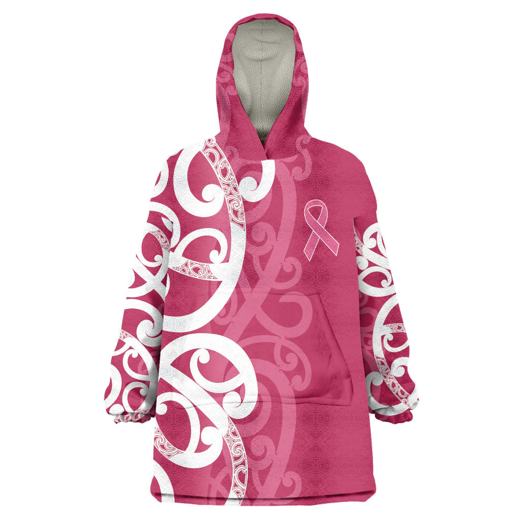 Breast Cancer Pink October Maori Wearable Blanket Hoodie Koru Kowhaiwhai