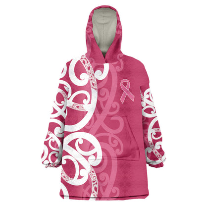 Breast Cancer Pink October Maori Wearable Blanket Hoodie Koru Kowhaiwhai