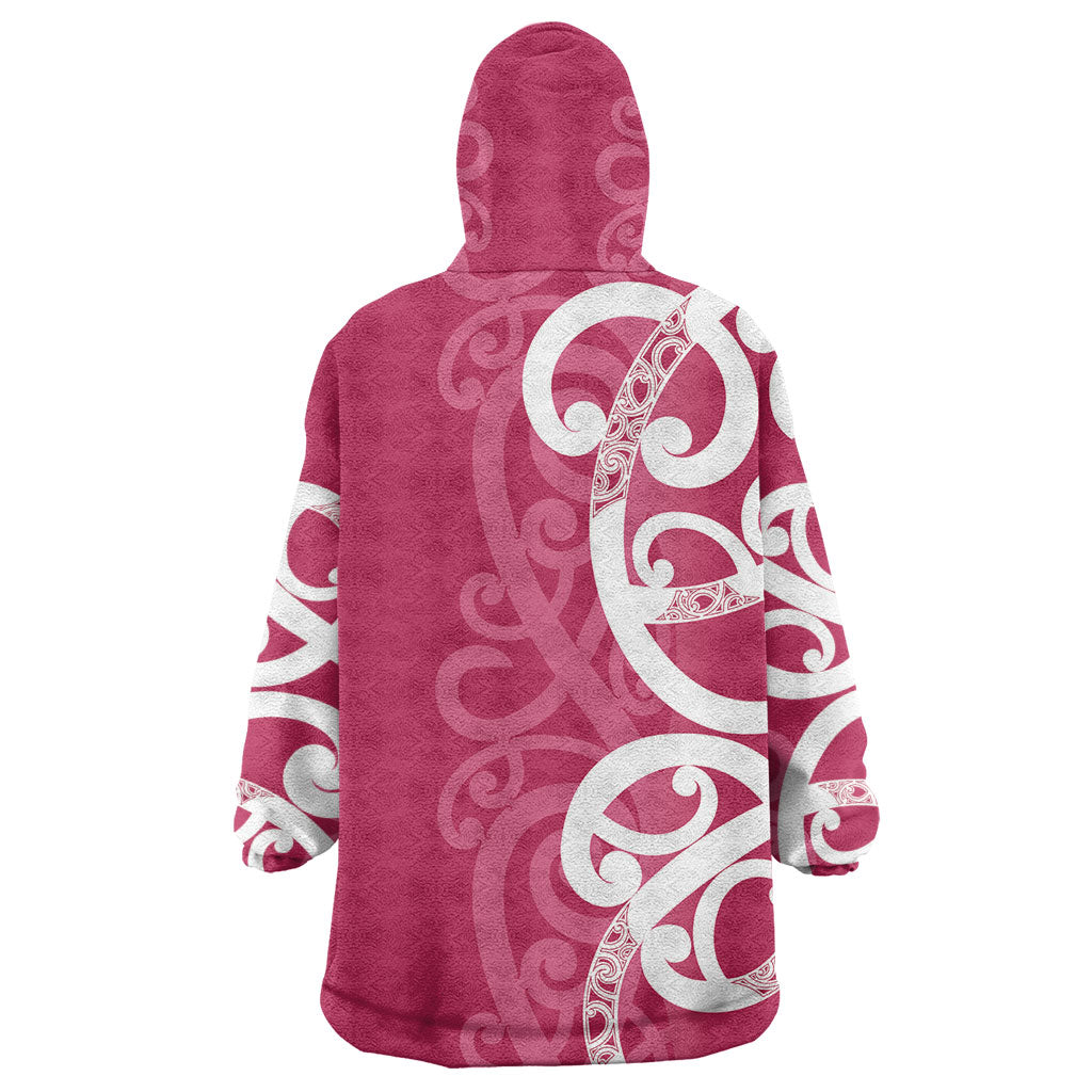 Breast Cancer Pink October Maori Wearable Blanket Hoodie Koru Kowhaiwhai