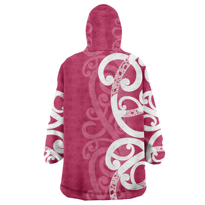 Breast Cancer Pink October Maori Wearable Blanket Hoodie Koru Kowhaiwhai