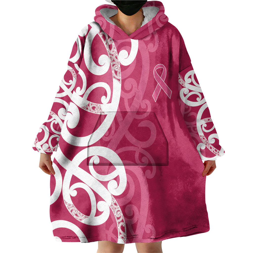 Breast Cancer Pink October Maori Wearable Blanket Hoodie Koru Kowhaiwhai