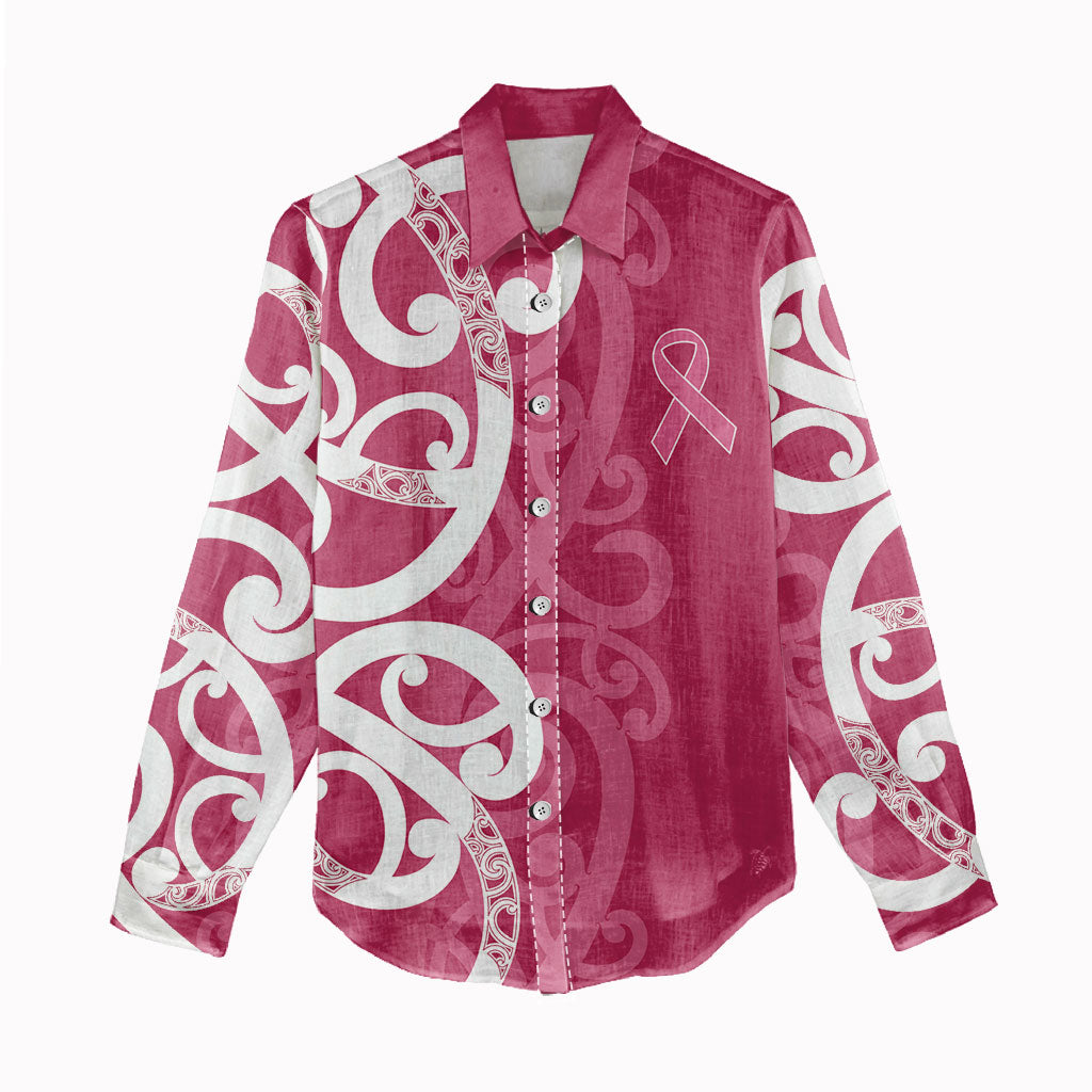 Breast Cancer Pink October Maori Women Casual Shirt Koru Kowhaiwhai