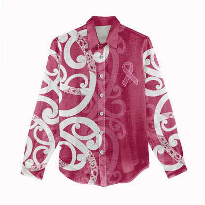 Breast Cancer Pink October Maori Women Casual Shirt Koru Kowhaiwhai