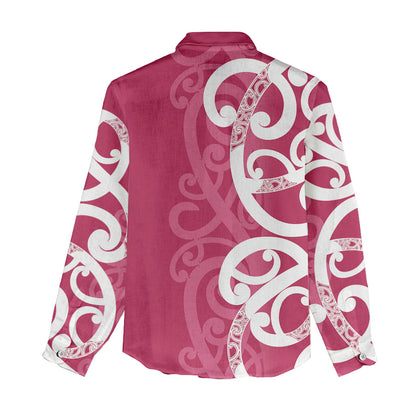 Breast Cancer Pink October Maori Women Casual Shirt Koru Kowhaiwhai