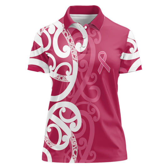 Breast Cancer Pink October Maori Women Polo Shirt Koru Kowhaiwhai