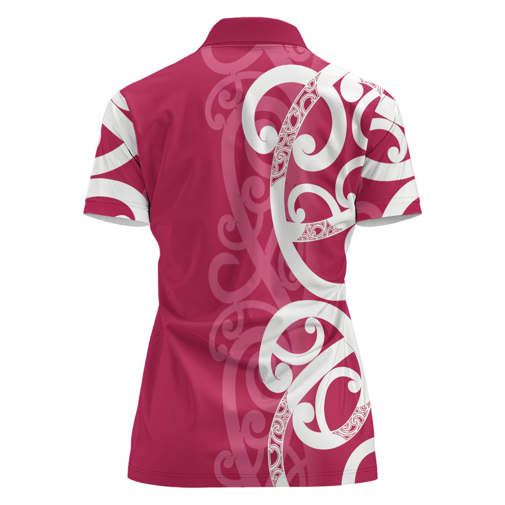 Breast Cancer Pink October Maori Women Polo Shirt Koru Kowhaiwhai