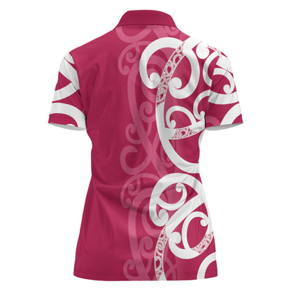 Breast Cancer Pink October Maori Women Polo Shirt Koru Kowhaiwhai