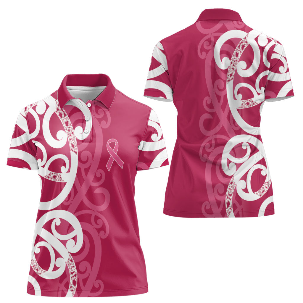 Breast Cancer Pink October Maori Women Polo Shirt Koru Kowhaiwhai