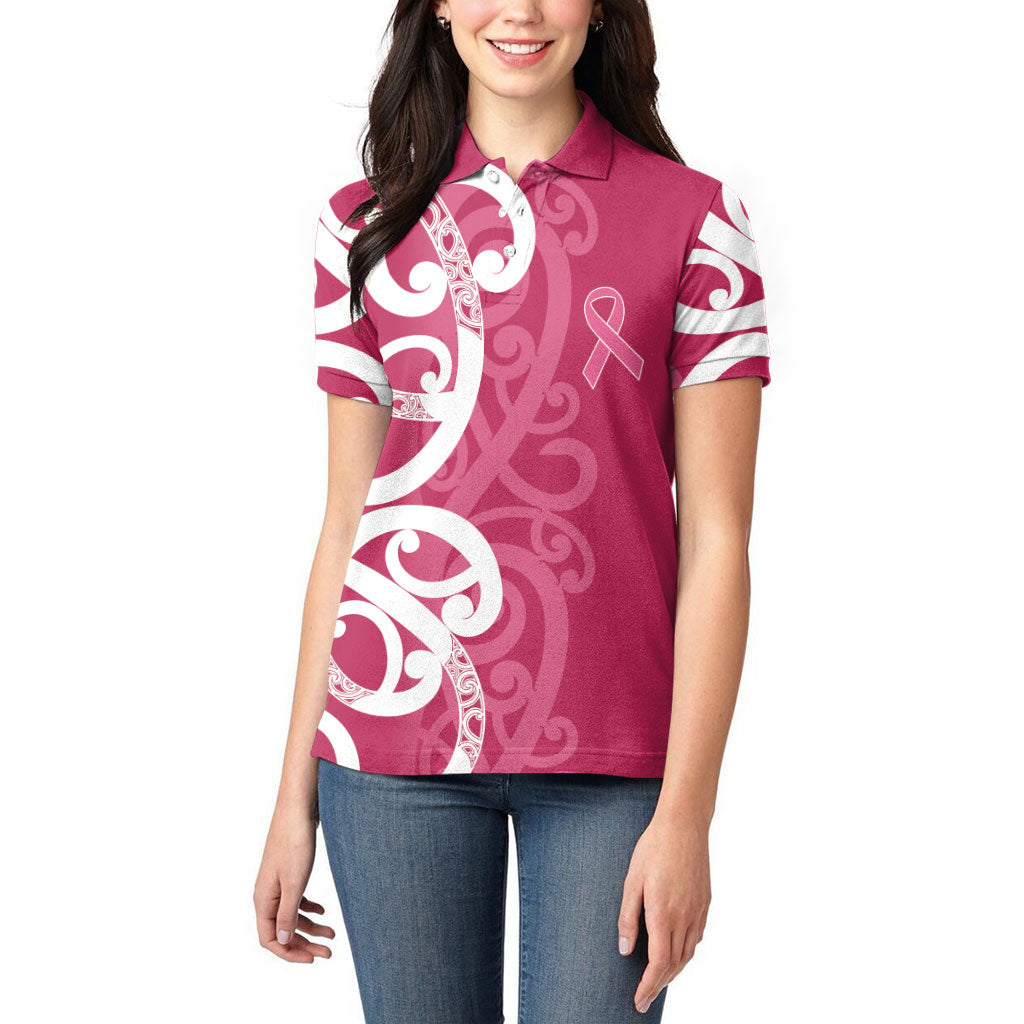 Breast Cancer Pink October Maori Women Polo Shirt Koru Kowhaiwhai