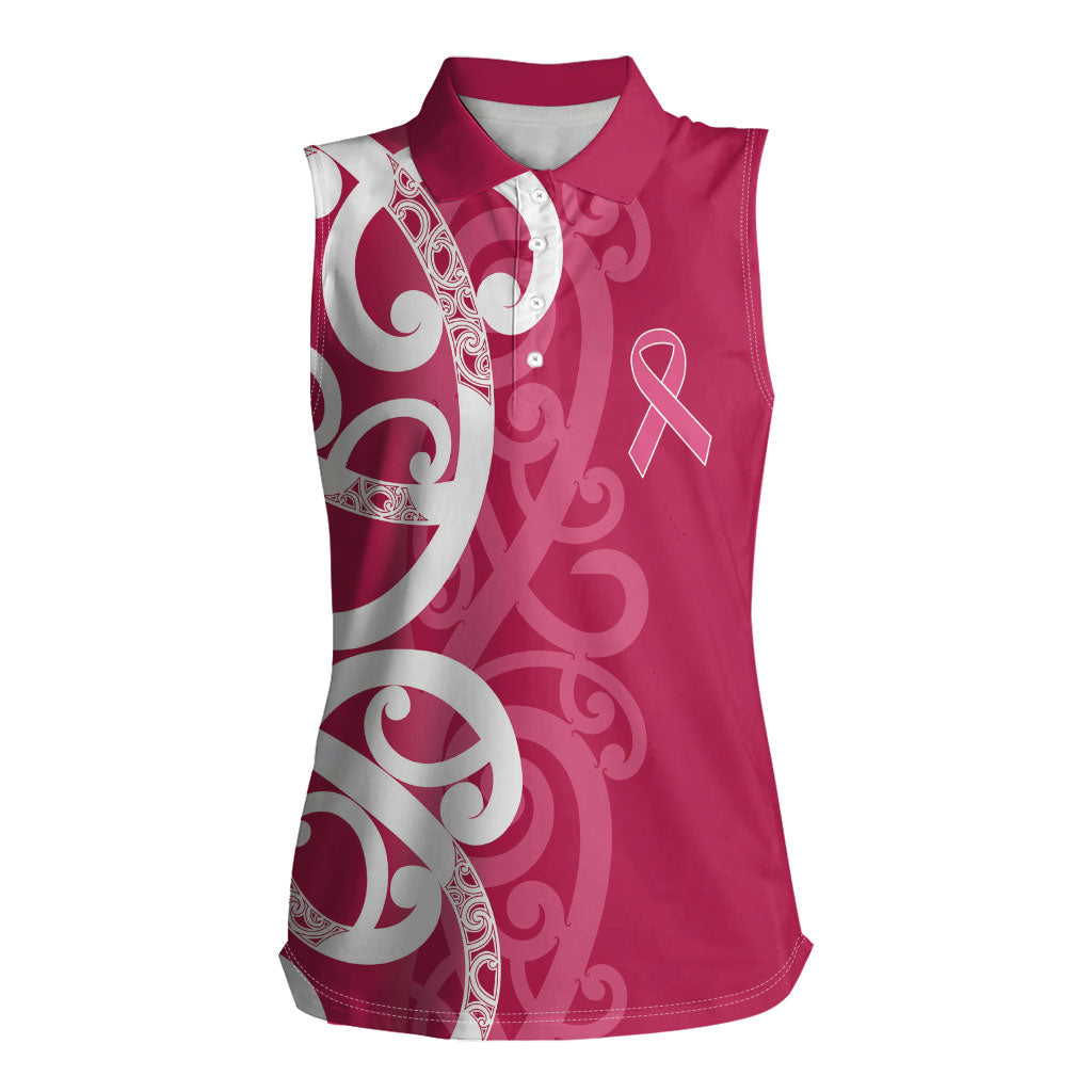 Breast Cancer Pink October Maori Women Sleeveless Polo Shirt Koru Kowhaiwhai
