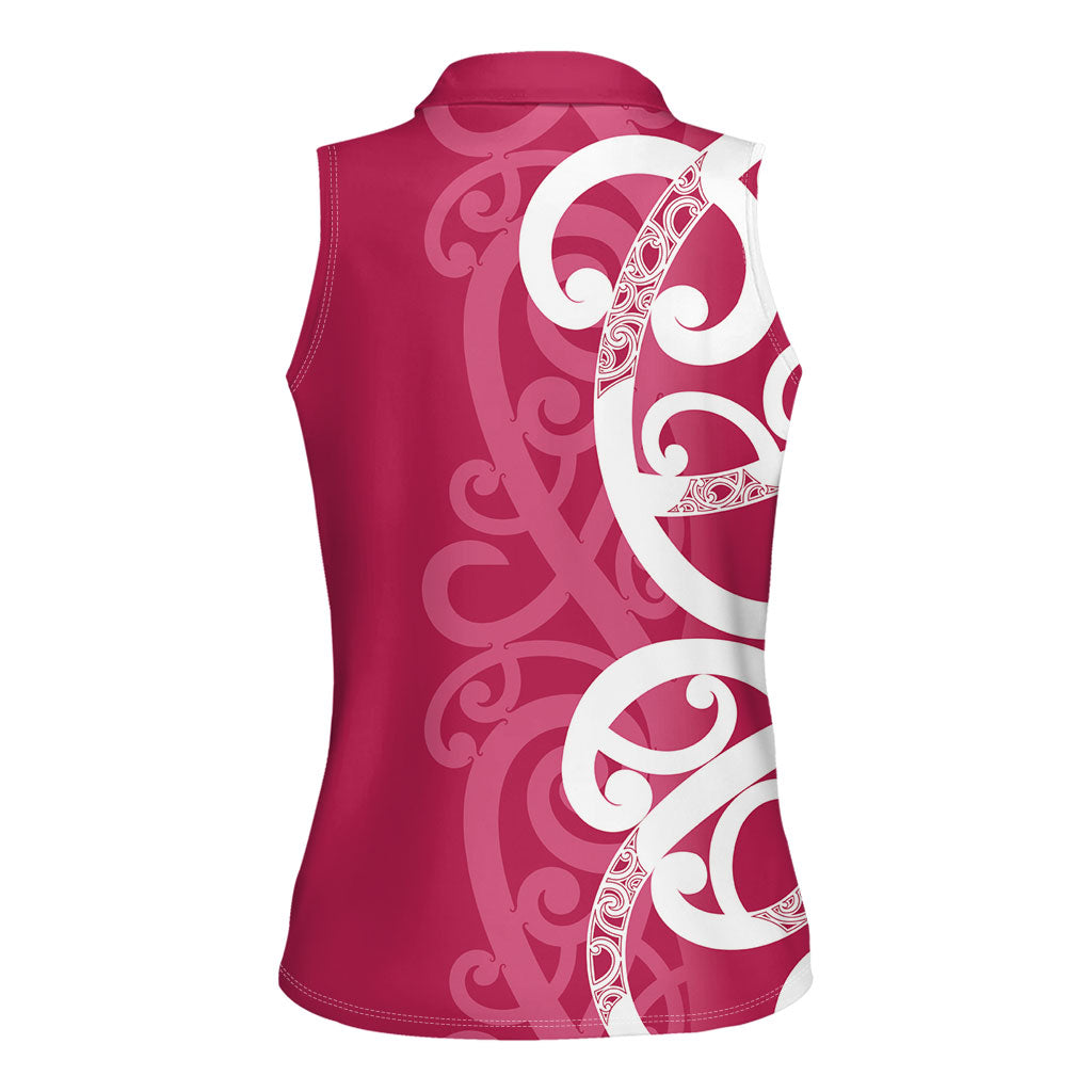 Breast Cancer Pink October Maori Women Sleeveless Polo Shirt Koru Kowhaiwhai