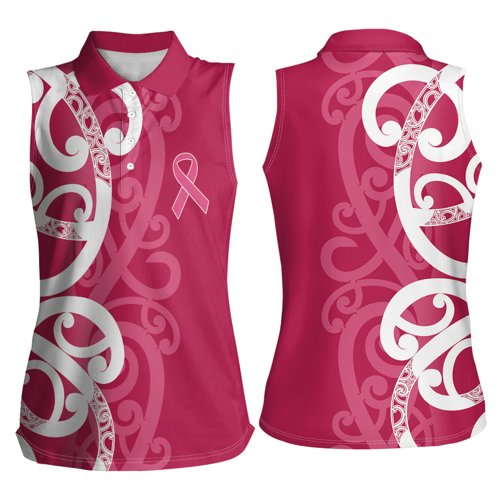 Breast Cancer Pink October Maori Women Sleeveless Polo Shirt Koru Kowhaiwhai