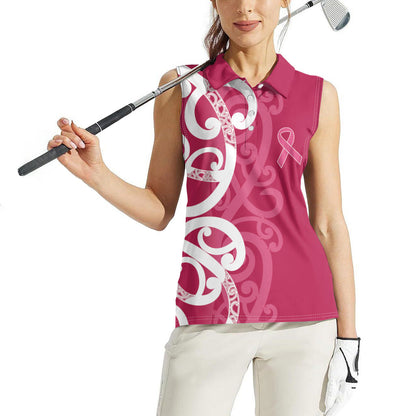 Breast Cancer Pink October Maori Women Sleeveless Polo Shirt Koru Kowhaiwhai