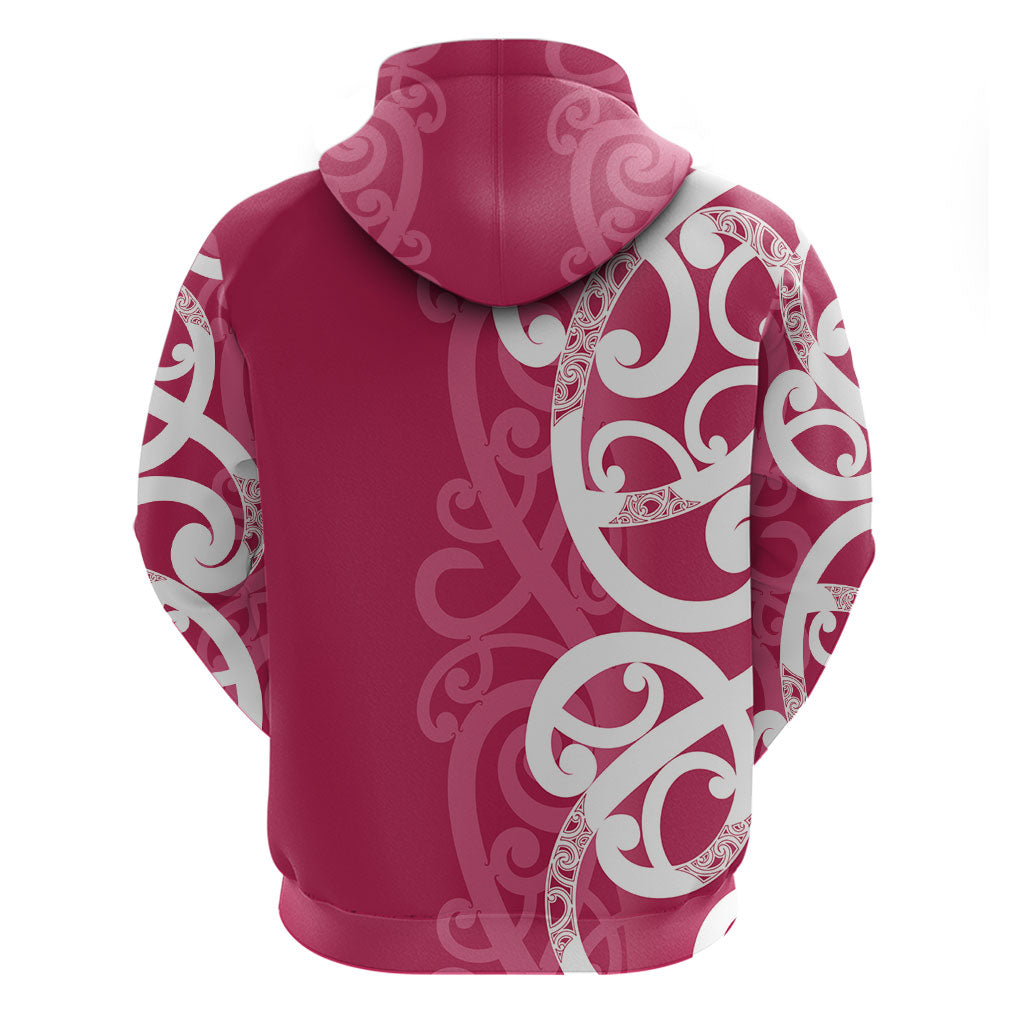 Breast Cancer Pink October Maori Zip Hoodie Koru Kowhaiwhai