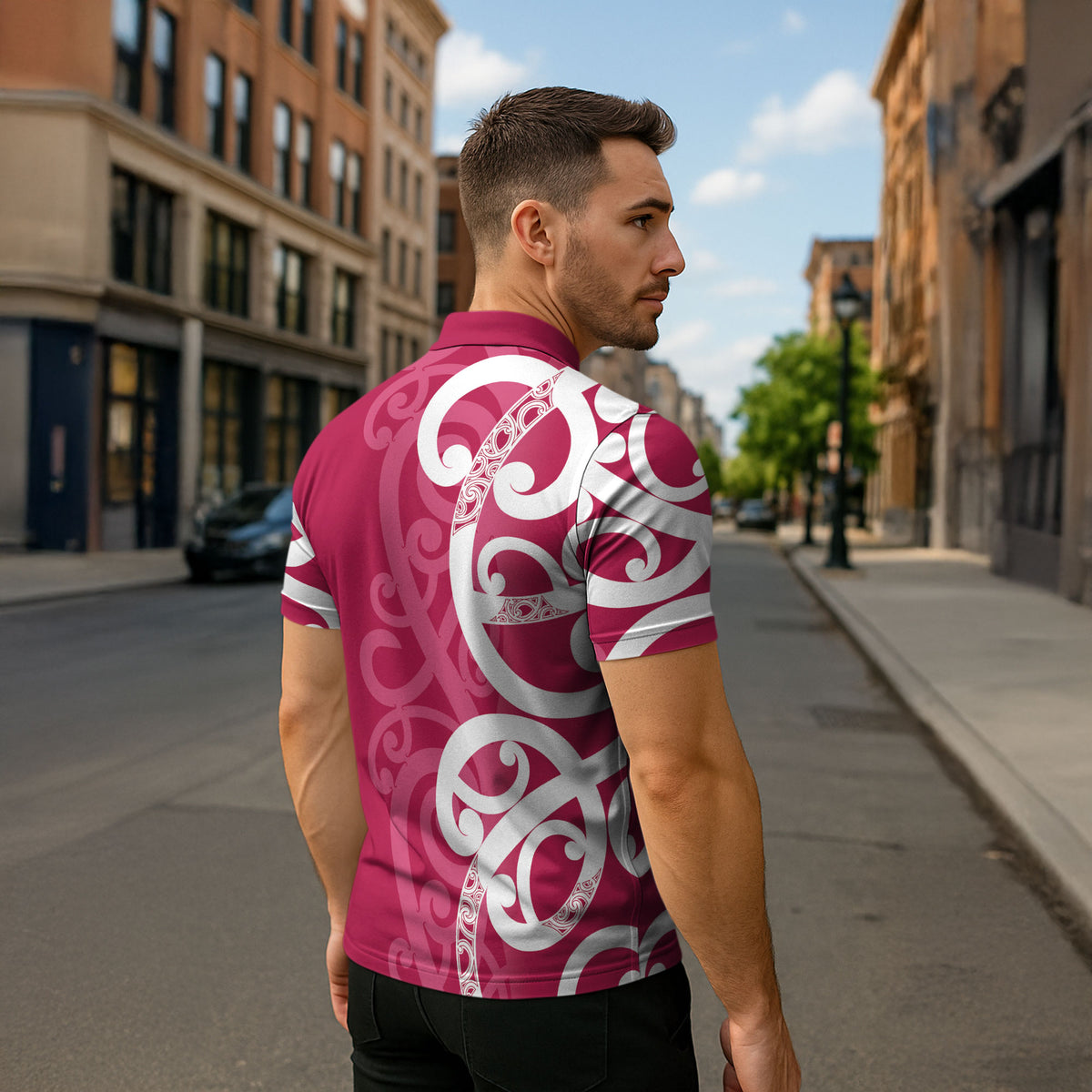 Breast Cancer Pink October Maori Zipper Polo Shirt Koru Kowhaiwhai