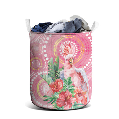 Breast Cancer Pink Cockatoo Laundry Basket Indigenous Australia Watercolor Glaze
