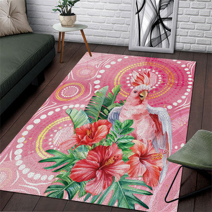 Breast Cancer Pink Cockatoo Area Rug Indigenous Australia Watercolor Glaze