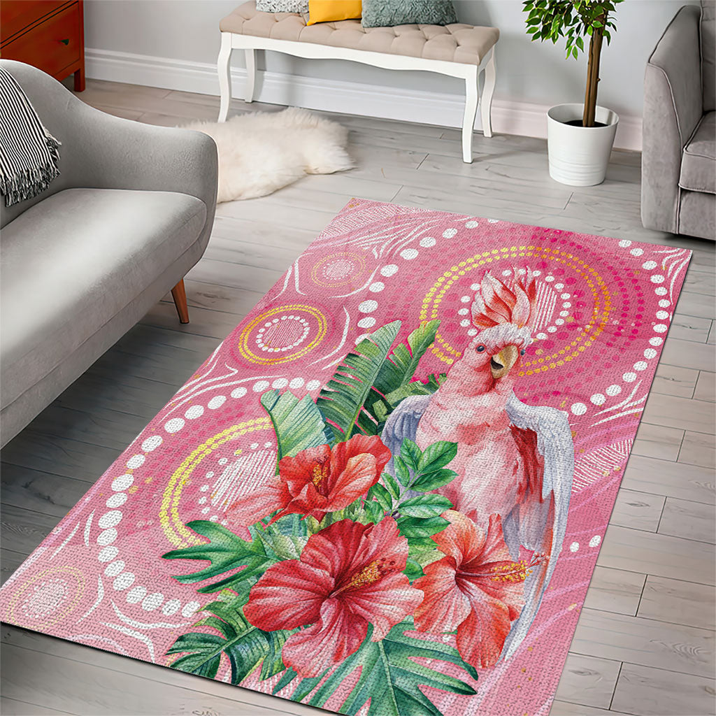 Breast Cancer Pink Cockatoo Area Rug Indigenous Australia Watercolor Glaze